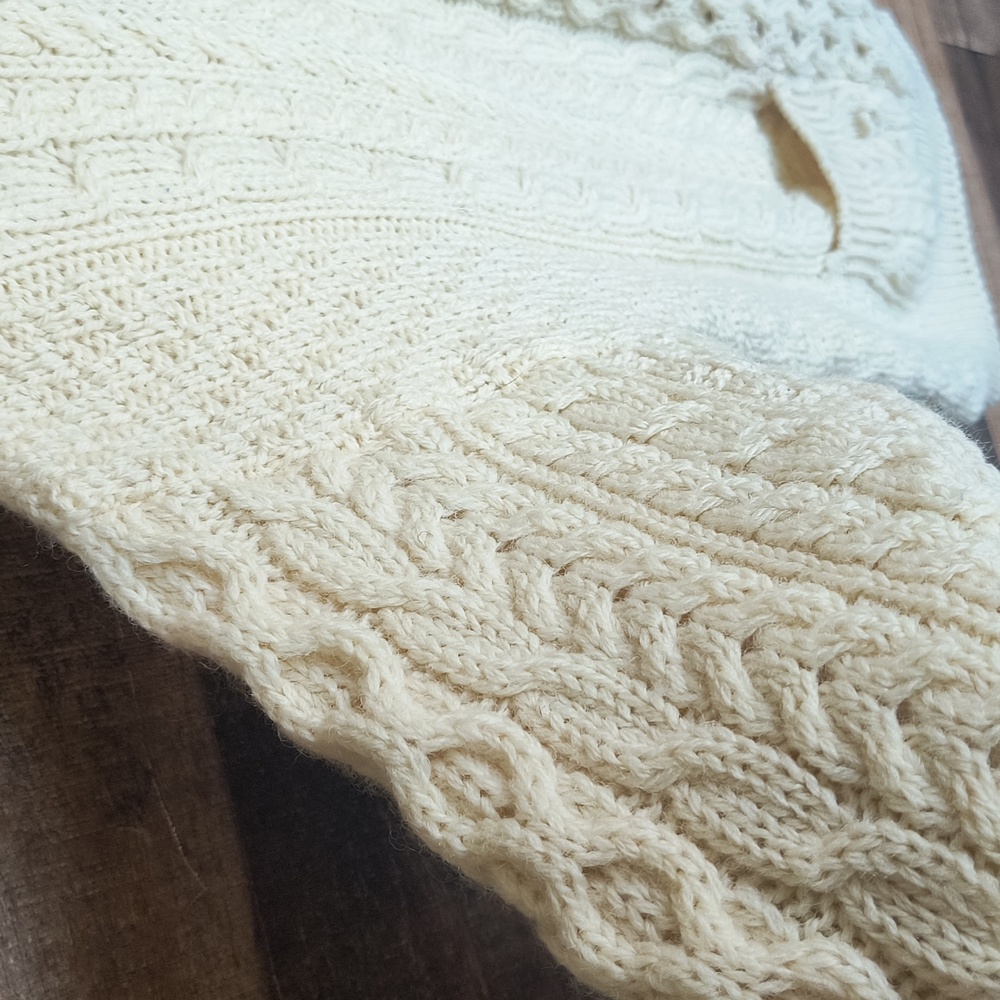 Vintage Carraig Donn 100% Wool Cream Chunky Knit Fisherman Cardigan Sz Large M - Picture 7 of 17